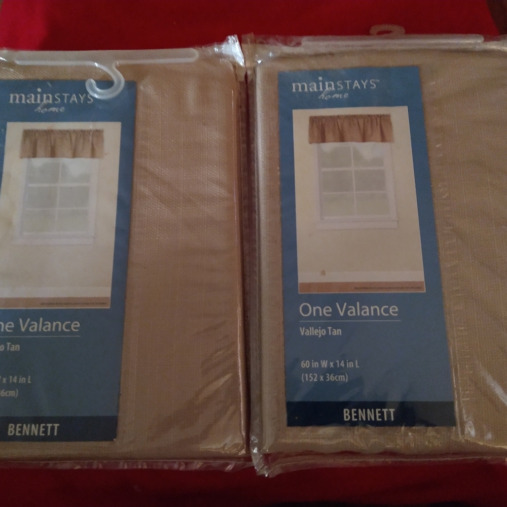 New Set of 2 Mainstays Valance, Vallejo Tan 60"x14"